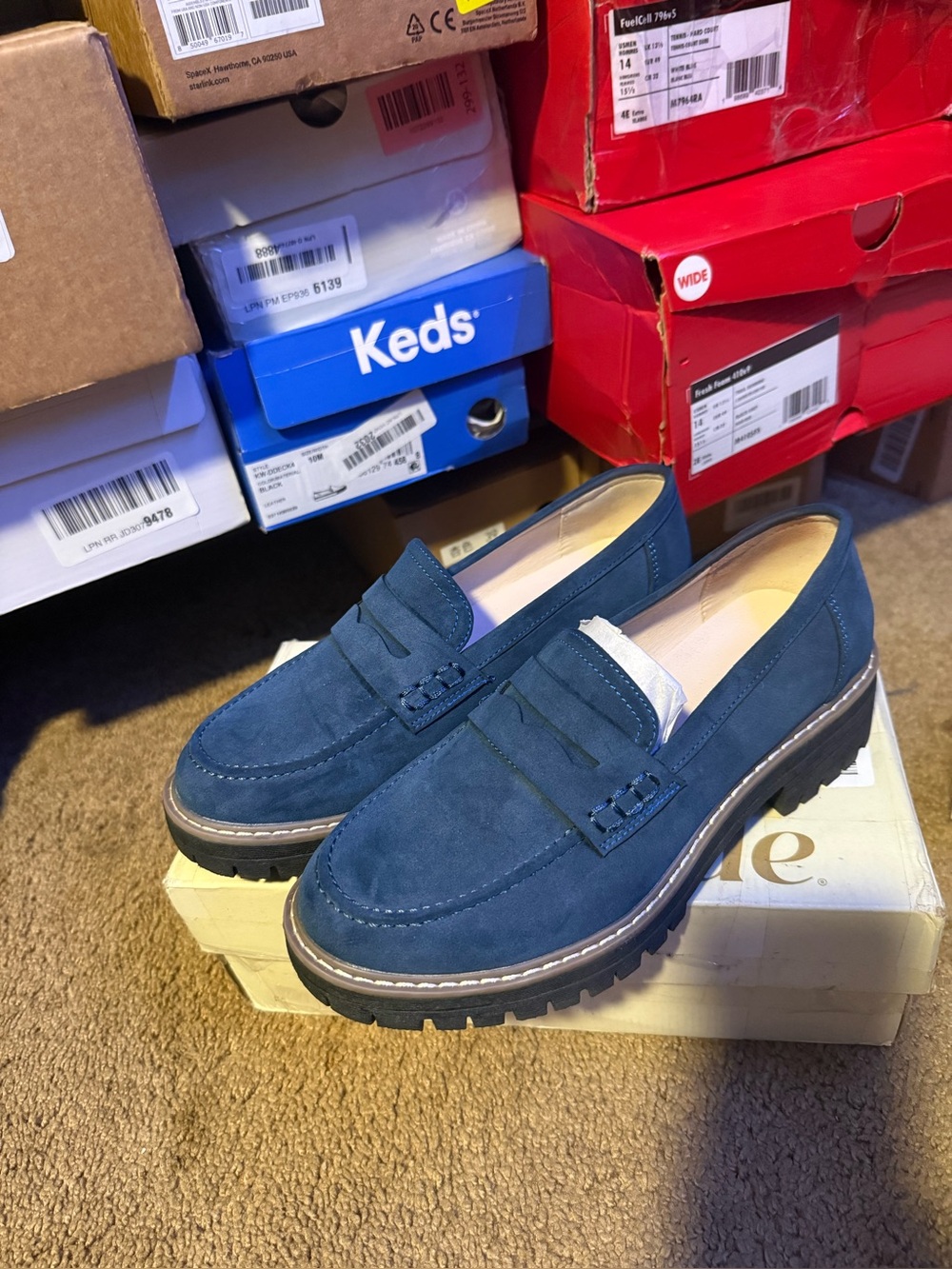 Women Blue Suede Penny Loafers